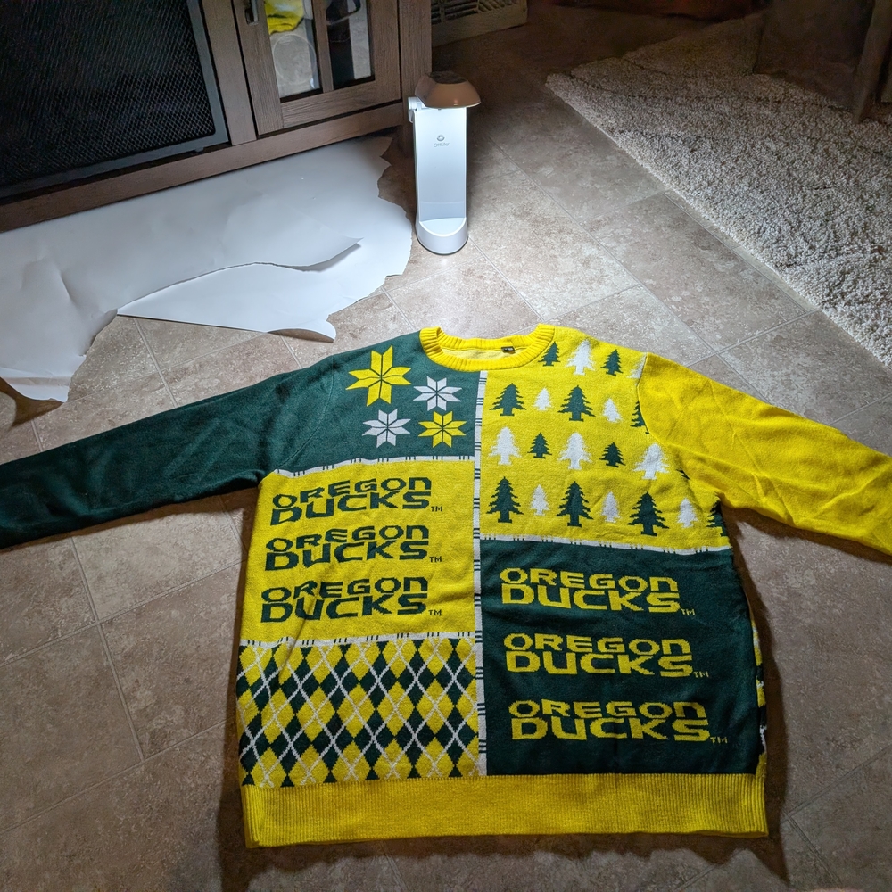 NCAA Oregon Ducks Busy Block Ugly Christmas Sweater SIZE 2XL Yellow Green